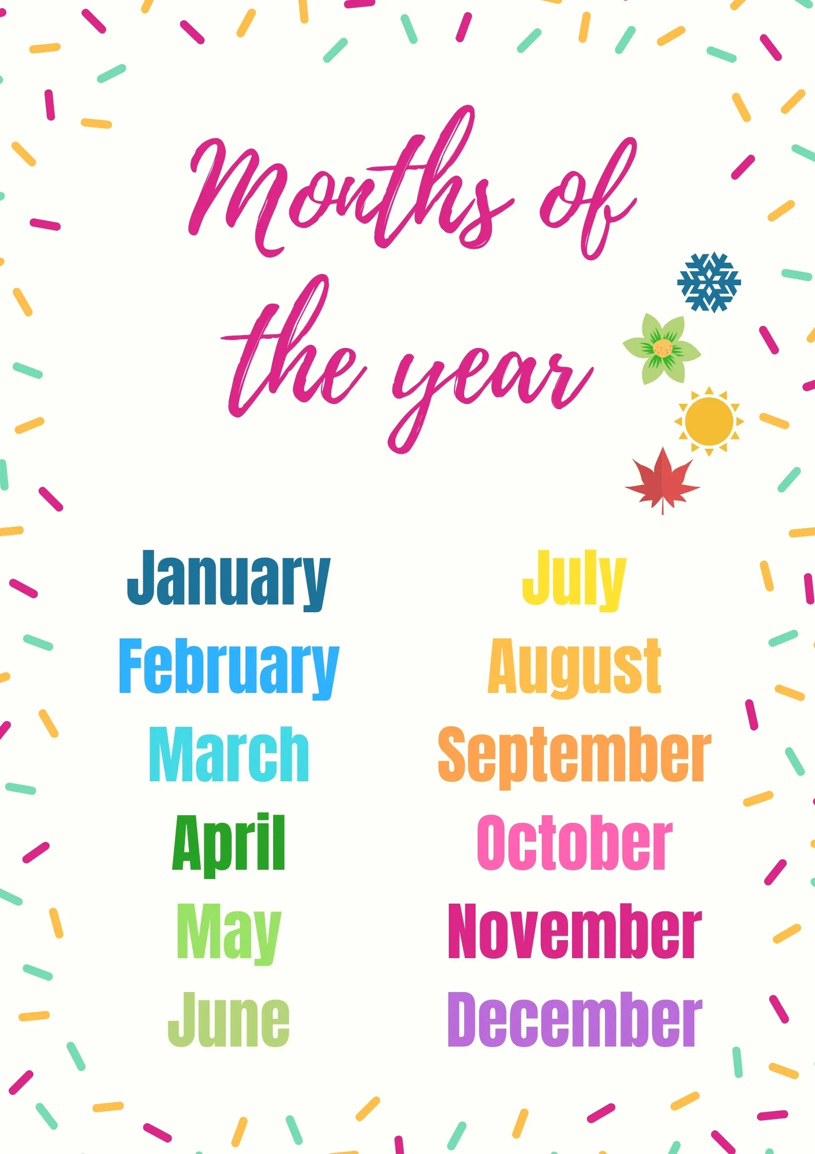 months of the year in spanish free printable