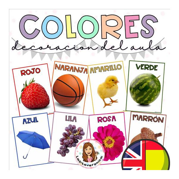 Colores con imágenes reales. Decoración del aula / Color Posters. Real Pictures Classroom Decor.  Spanish English