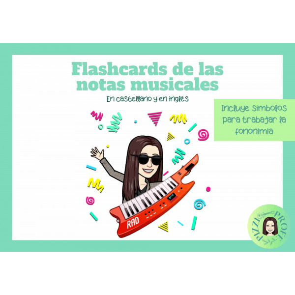 Flashcards notas musicales en castellano y en inglés by @pizziprofe