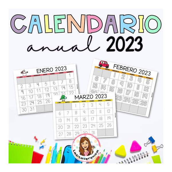 Calendario mensual 2023. Monthly Calendar. Trace. Color. Spanish. Free updates. Descargas gratuitas