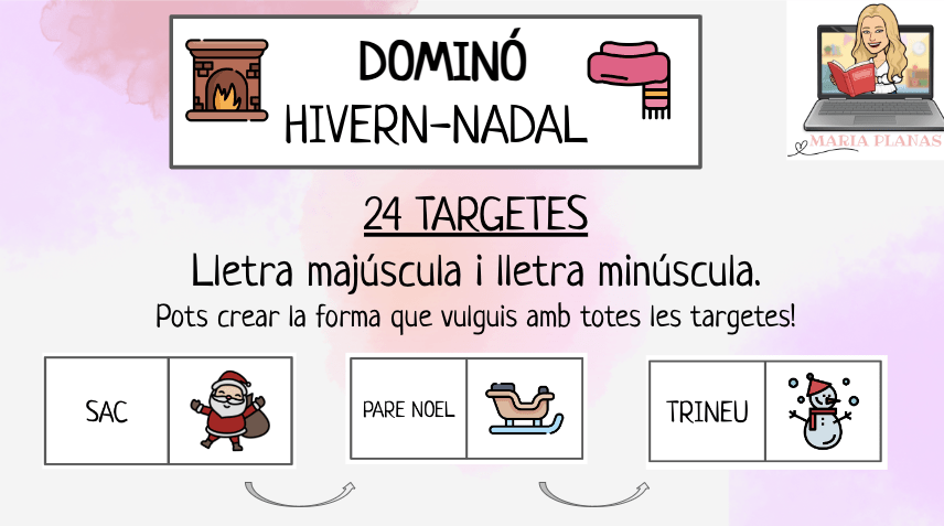 DOMINÓ HIVERN-NADAL. 24 Targetes. LLETRA MAJÚSCULA I MINÚSCULA.