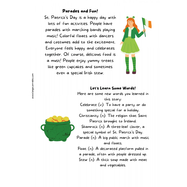 St. Patrick's Day Reading Comprehension A2