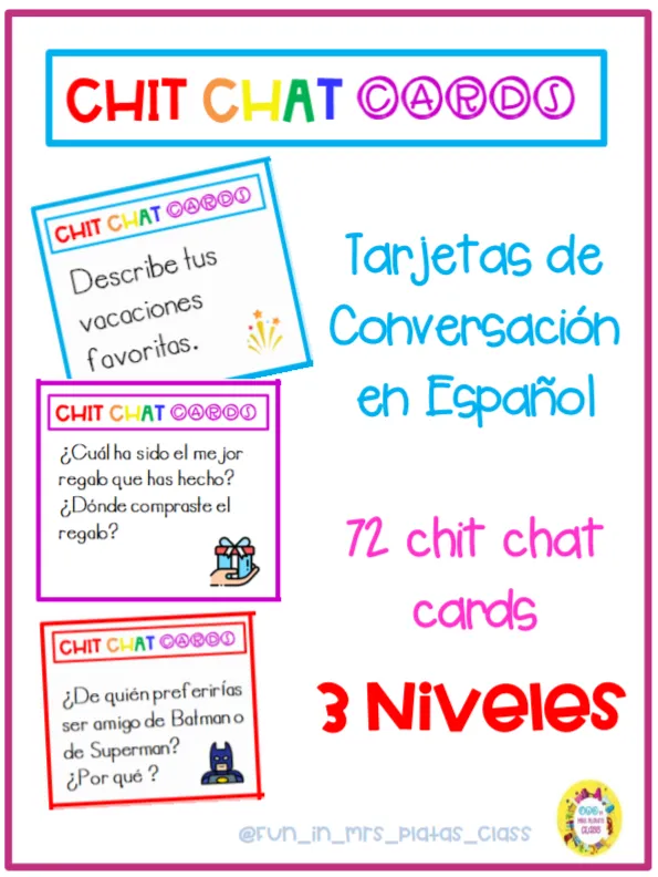 Tarjetas de conversación en Español/ Chit Chat CARDS Spanish (Back to school)
