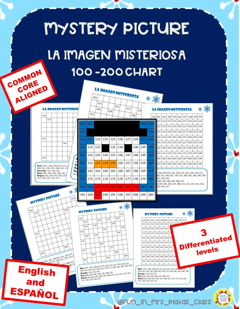 Juego Matemático: 100 - 200 Chart Mystery Picture/La Imagen Misteriosa (Español-Inglés)