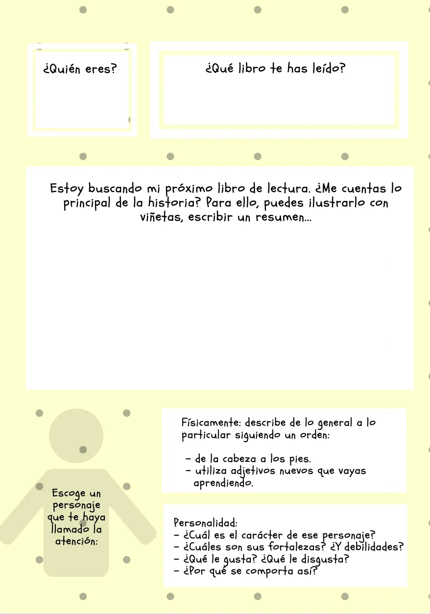 Ficha de lectura con instrucciones y vacía, en color y blanco y negro 3º-6º