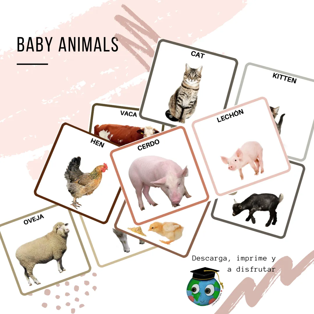 Animales y sus crías. Cartas de asociación.