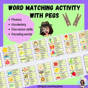 Word matching activity with pegs