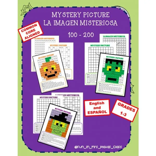 Actividad matemática de Halloween: Imagen misteriosa- Orden numérico del 100 al 200 (versión en inglés y castellano)