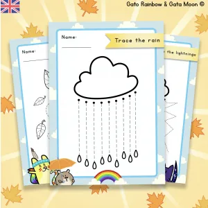 WEATHER Activities: pre-writing skills and vocabulary (with FLASH CARDS) English