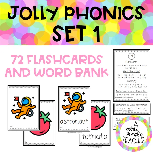 JOLLY PHONICS SET 1: Flashcards and word bank