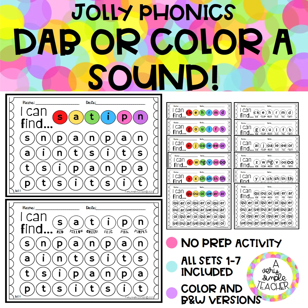 JOLLY PHONICS Dab or color a sound WORKSHEETS (No prep activity)