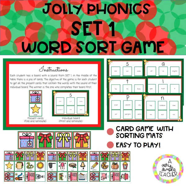 JOLLY PHONICS SET 1 Christmas word sort game
