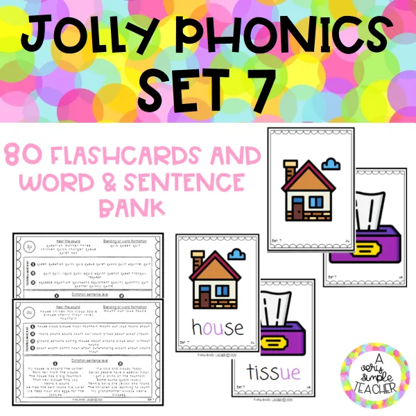 JOLLY PHONICS SET 7 Flashcards and word-sentence bank