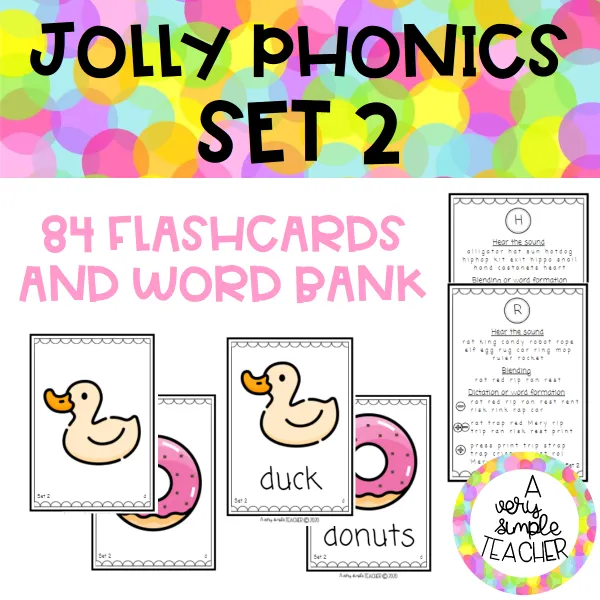 JOLLY PHONICS SET 2: Flashcards and word bank