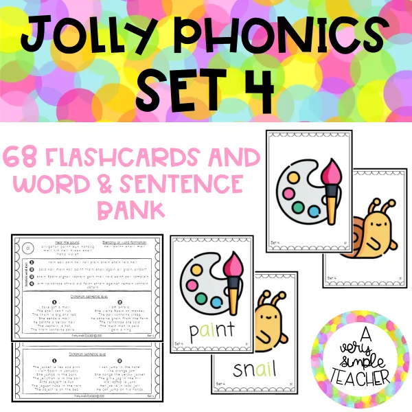 JOLLY PHONICS SET 4 Flashcards and word-sentence bank