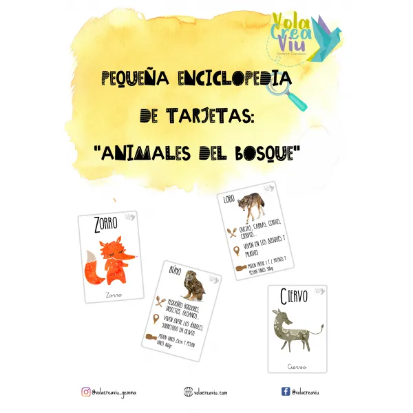 Pequeña enciclopedia con tarjetas de animales del bosque