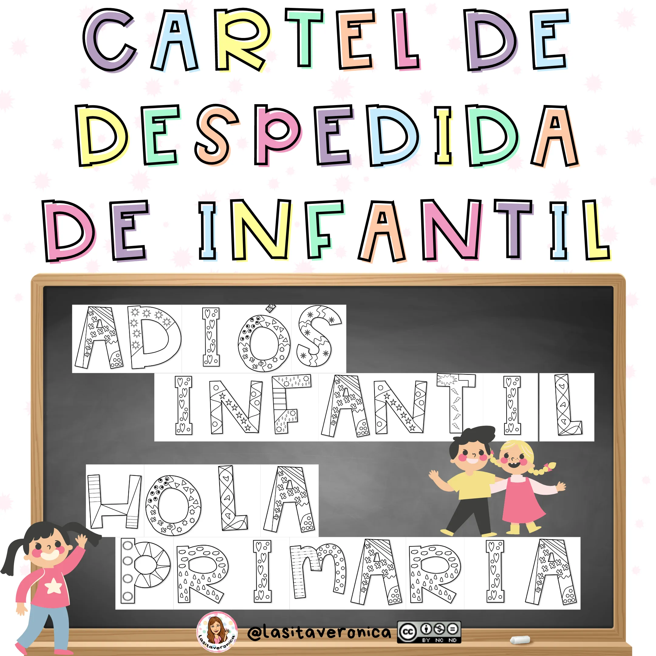 Barón navegación condón Profes Papel Tijera Cartel despedida de Infantil Primaria / End of the Year  poster. Doodle.
