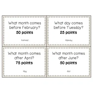 DAYS AND MONTHS questions game