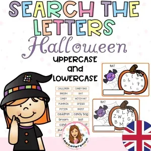 Search the letters "HALLOWEEN" Vocabulary. UPPERCASE and LOWERCASE. English