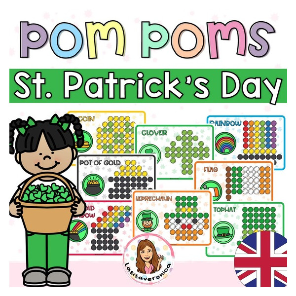 Pompones San Patricio. Marzo. St. Patrick's Day Pom Poms. INGLÉS