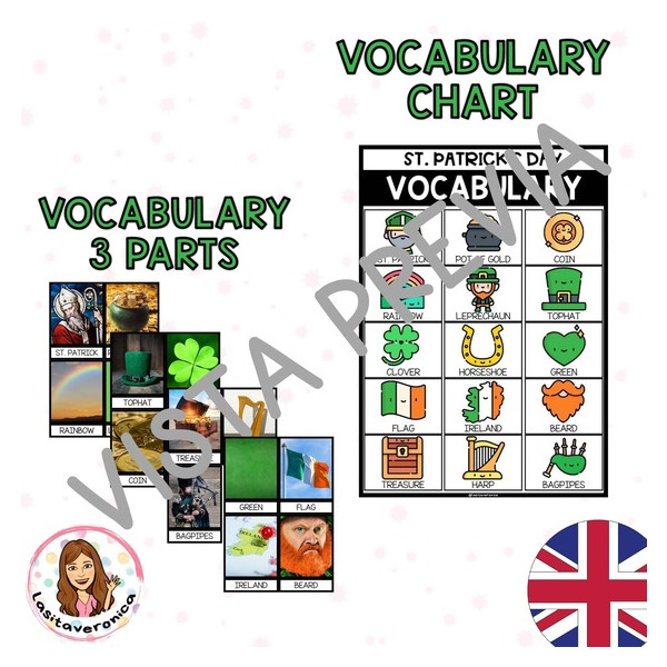 Vocabulario San Patricio / St. Patrick's Day vocabulary. Literacy centers.