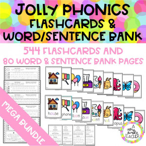 JOLLY PHONICS ALL SETS (1-7) Flashcards and word-sentence bank MEGA BUNDLE
