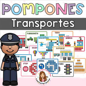 Pompones Medios de transportes. Motricidad fina.