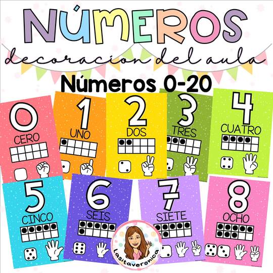 Carteles con números 0-20. Arcoíris. Decoración del aula