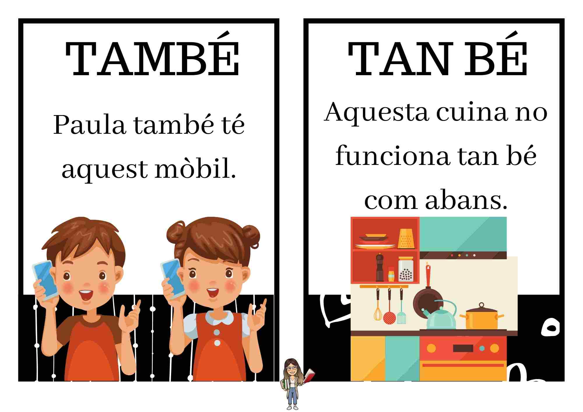 Cartells per a l'aula. També/ Tan bé- S sorda i sonora - Alhora/a l'hora- Perquè/per què