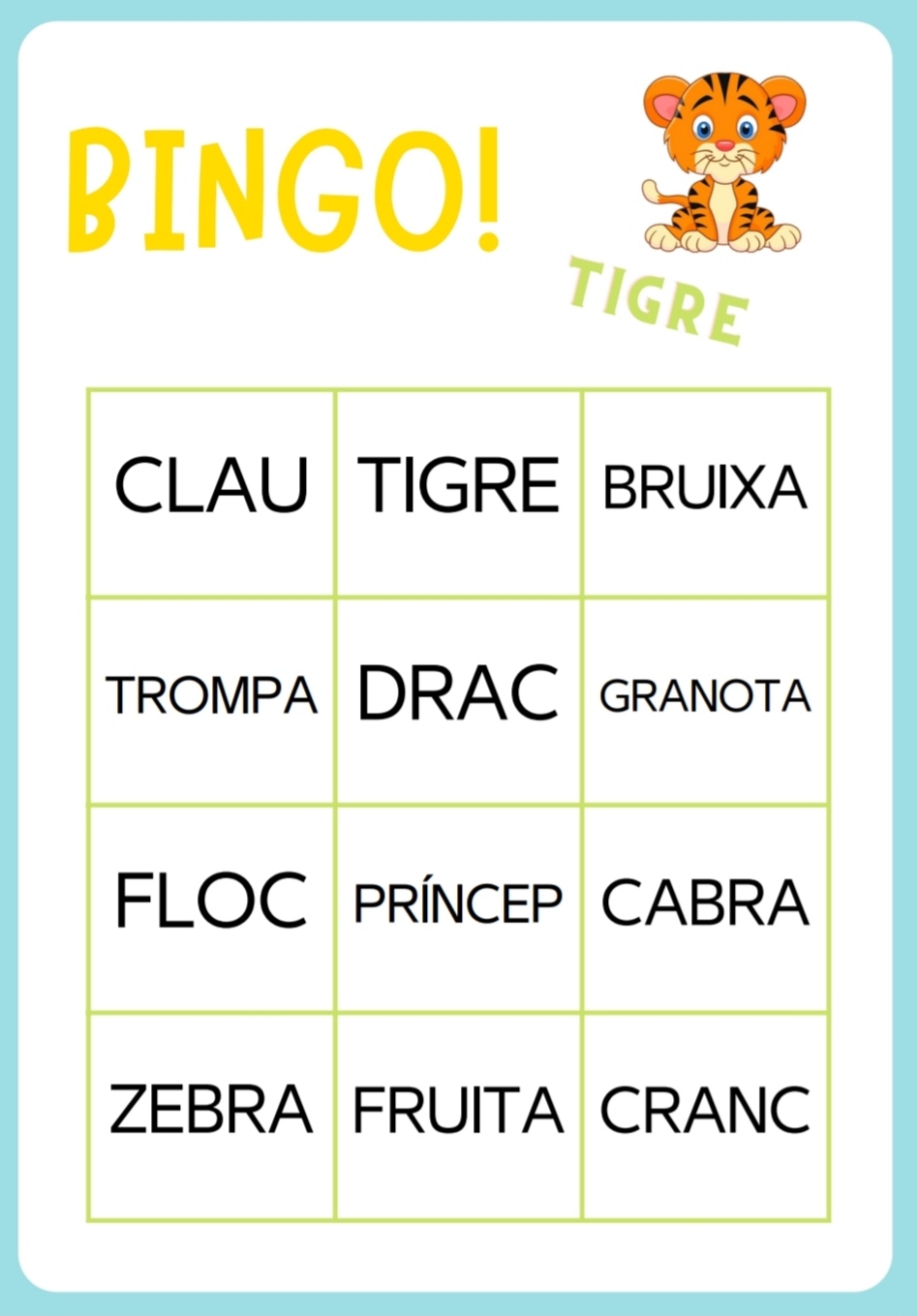 BINGO DE PARAULES AMB SÍL·LABES TRAVADES
