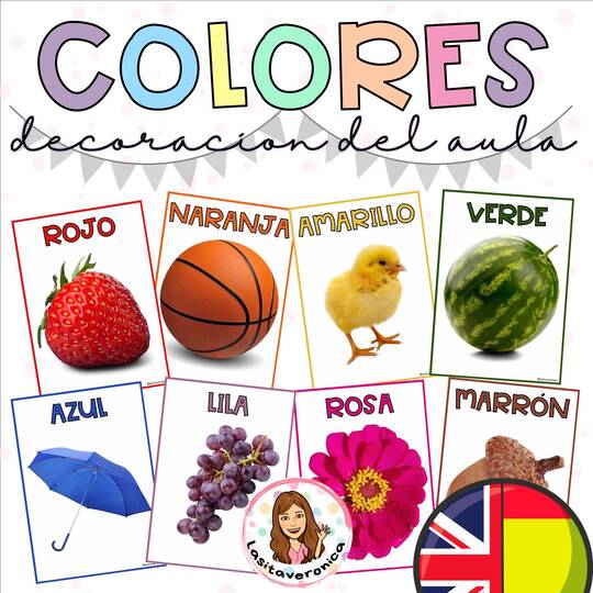Colores con imágenes reales. Decoración del aula / Color Posters. Real Pictures Classroom Decor.  Spanish English