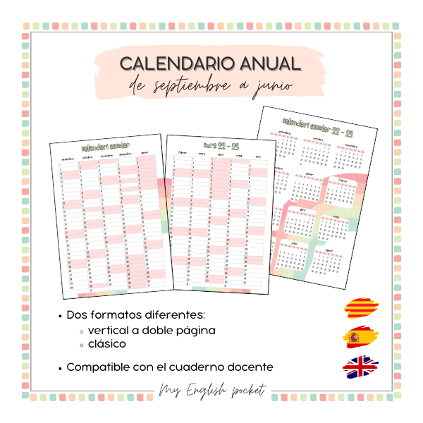 Calendario mensual y anual para el curso 22-23