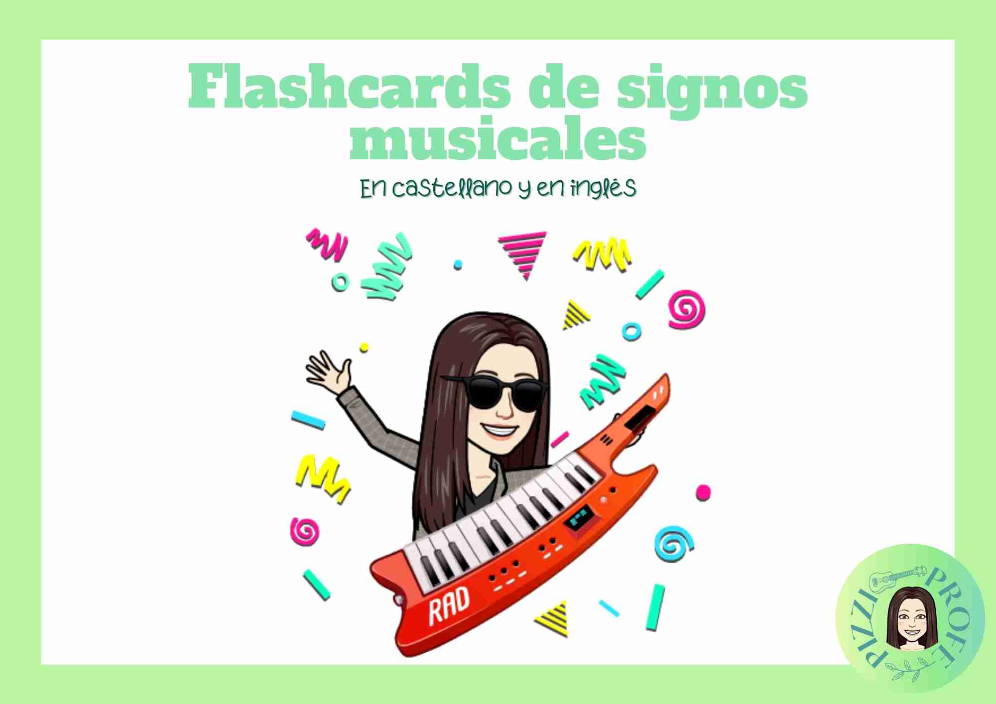 Flashcards de símbolos musicales en castellano y en inglés by @pizziprofe