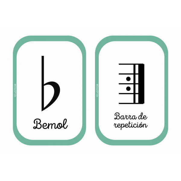 Flashcards de símbolos musicales en castellano y en inglés by @pizziprofe