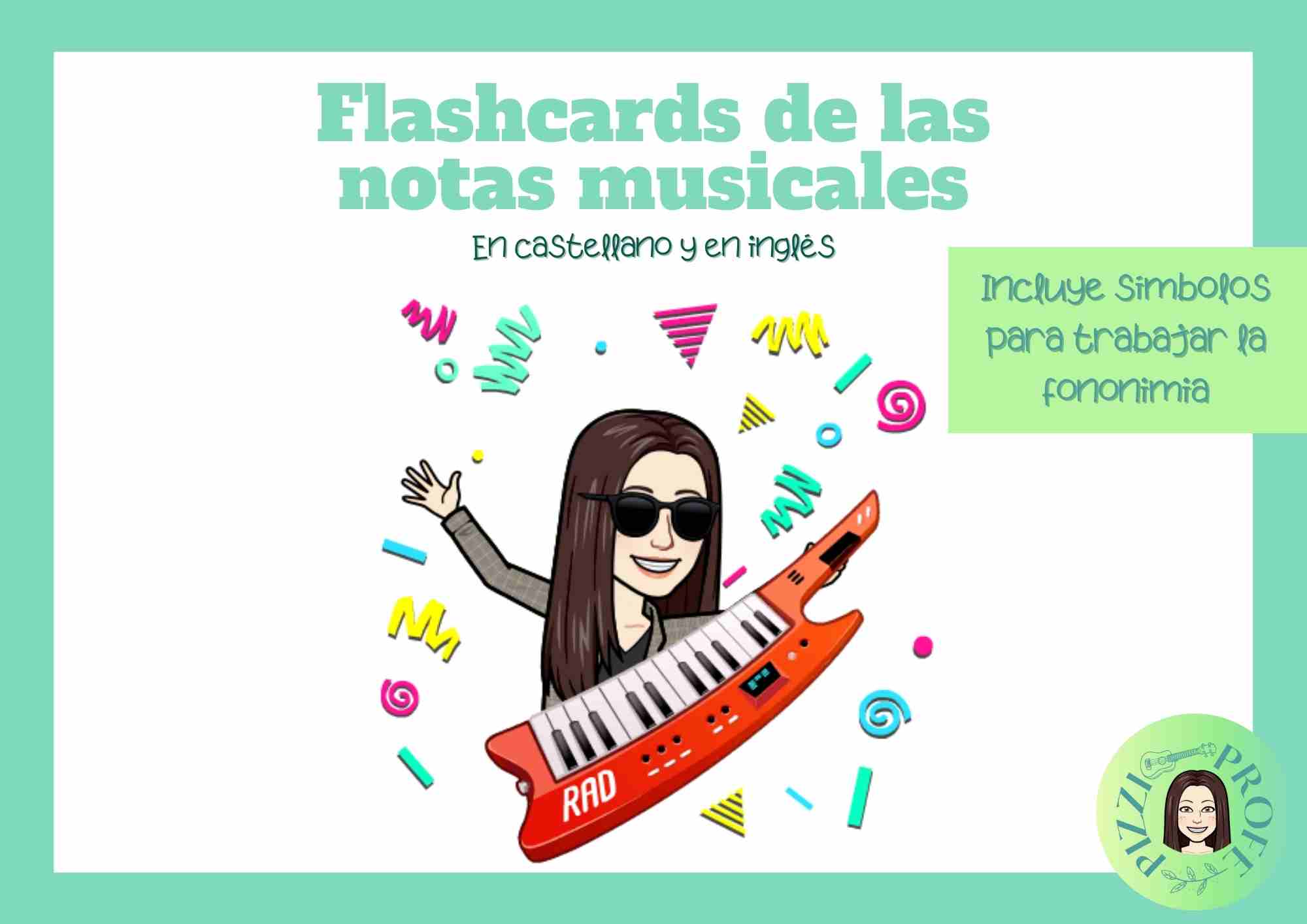 Flashcards notas musicales en castellano y en inglés by @pizziprofe