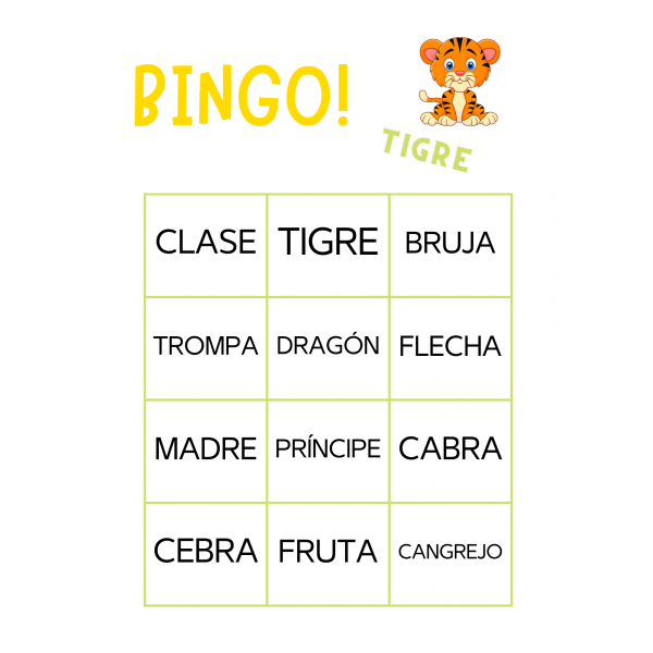 BINGO DE PALABRAS CON SÍLABAS TRABADAS,