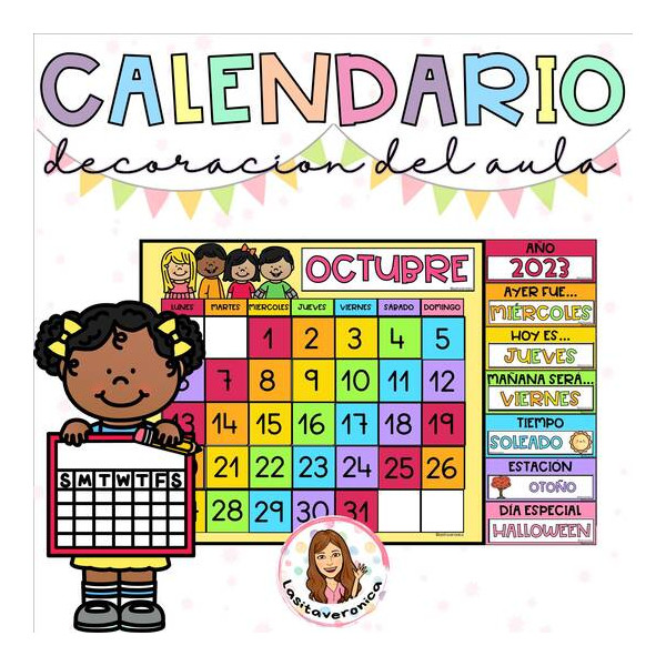 Calendario para el aula. Asamblea. Decoración. Spanish Rainbow