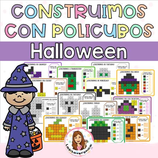 Policubos en Halloween / Halloween Mathlink Cubes Designs. Spanish. Castellano
