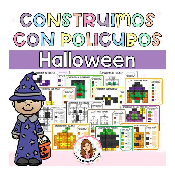 Policubos en Halloween / Halloween Mathlink Cubes Designs. Spanish. Castellano