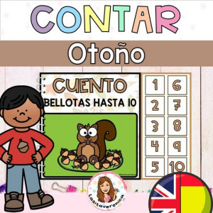 Contamos bellotas. Otoño. Libro interactivo. Tarjetas de conteo.