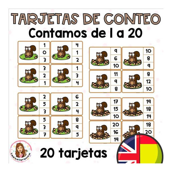 Contamos bellotas. Otoño. Libro interactivo. Tarjetas de conteo.