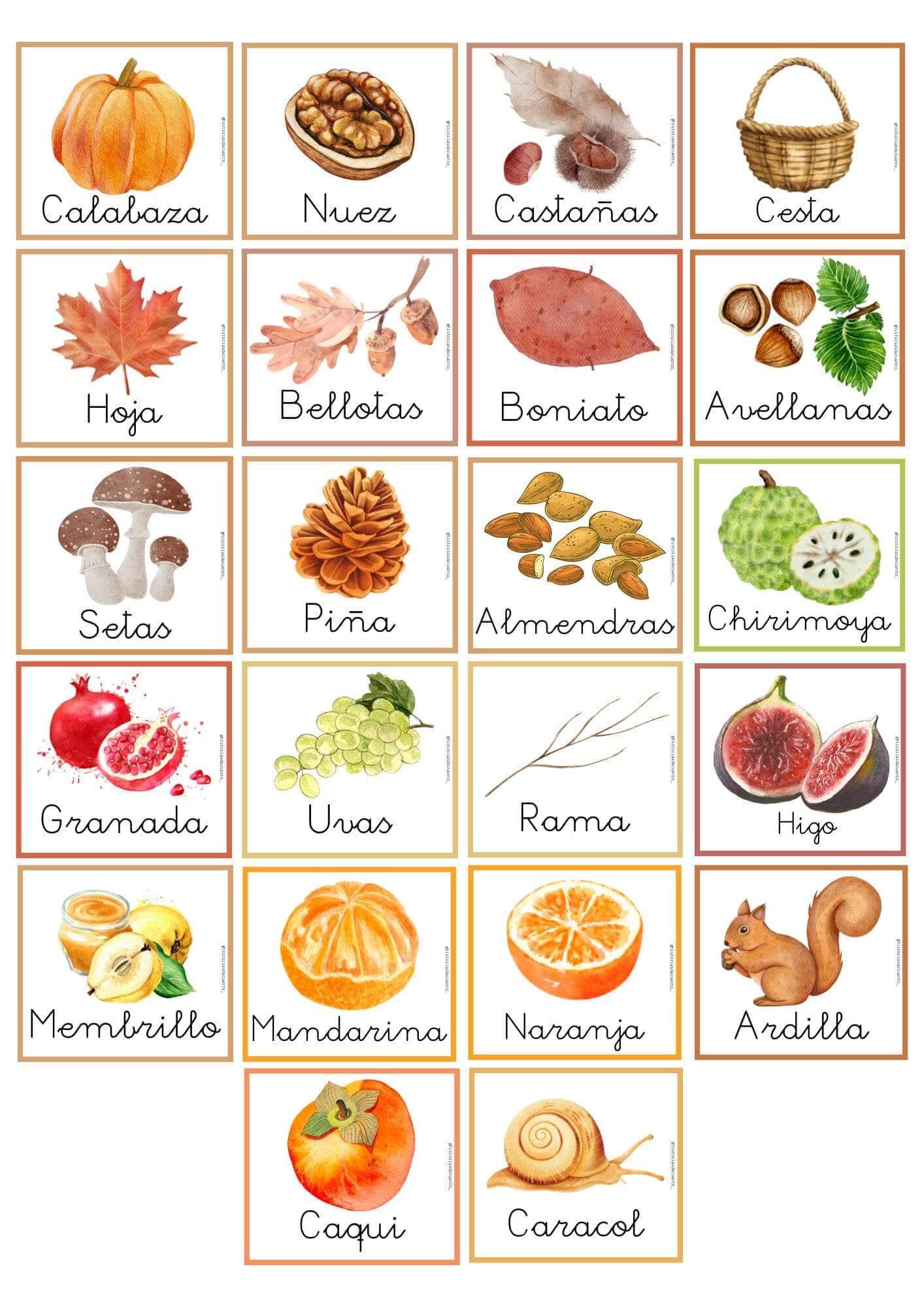 Vocabulario Otoño Castellano letra ligada