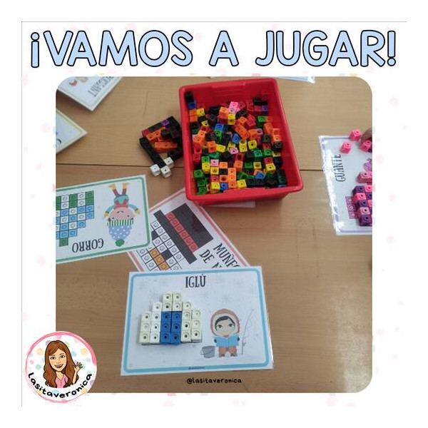 Policubos en invierno. Winter Mathlink Cubes Designs Snap cubes.Math Centers.Spanish