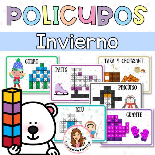 Policubos en invierno. Winter Mathlink Cubes Designs Snap cubes.Math Centers.Spanish
