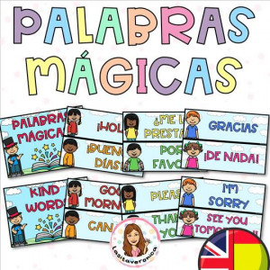 Palabras mágicas. Palabras amables. Kind Words.  Social skill. Word Wall Cards. Spanish. English