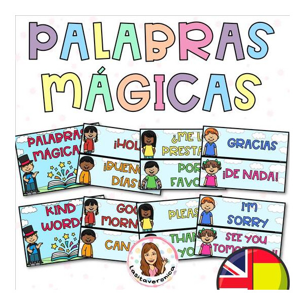 Palabras mágicas. Palabras amables. Kind Words.  Social skill. Word Wall Cards. Spanish. English