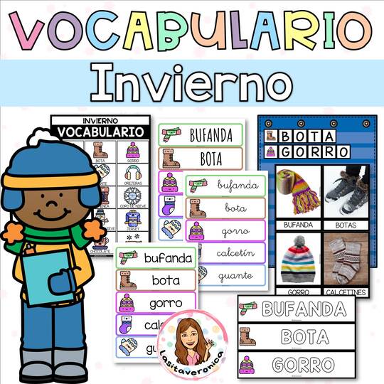 Vocabulario invierno. Winter vocabulary. January. Enero. Spanish.