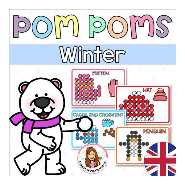 Pompones Invierno/ Winter Pom Poms. January. English. Centers. Fine motor.