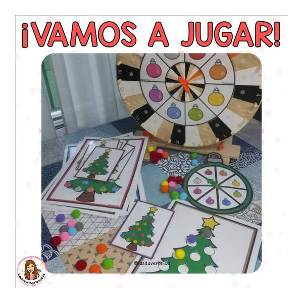 Atención Navidad. Árboles de Navidad. Pompones. Motricidad fina.