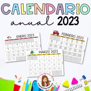 Calendario mensual 2023. Monthly Calendar. Trace. Color. Spanish. Free updates. Descargas gratuitas